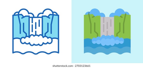 Ilustração de vetor multiestilo do ícone cachoeira
