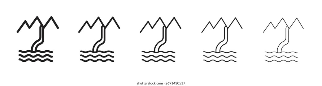 Ícone de cachoeira, ilustração de logotipo de vetor de contorno, pictograma linear isolado