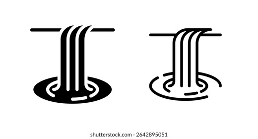 Waterfall Icon Set. A black icon of a waterfall, representing nature or flow.