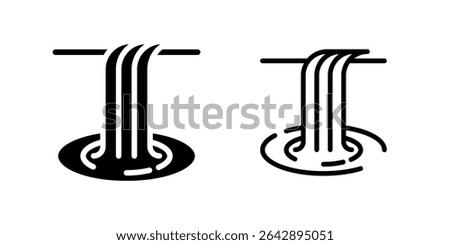Waterfall Icon Set. A black icon of a waterfall, representing nature or flow.