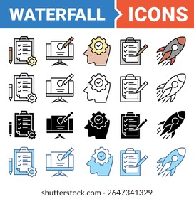 Waterfall icon set with multiple style collection.