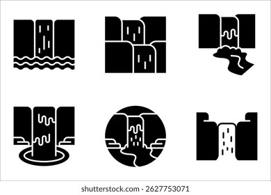 Waterfall icon set. Nature and mountain. Landscape, vector illustration on white background