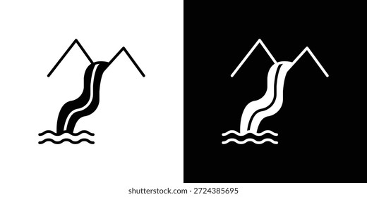 Ícone cachoeira simples ilustrações gráficas planas. Vetor de silhueta preto e branco