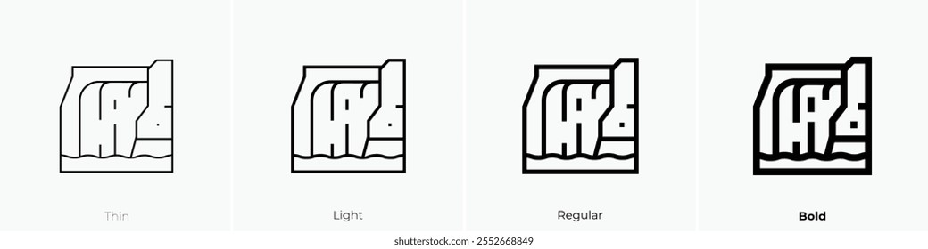 icono de cascada. Diseño de estilo delgado, ligero, regular y audaz aislado sobre fondo blanco