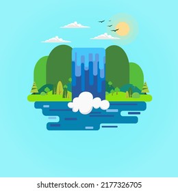 Waterfall icon vector illustration. hills landscape icon vector.