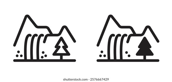 Waterfall icons in outline and stroke versions