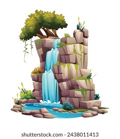 Waterfall illustration. Vector cartoon isolated on white background
