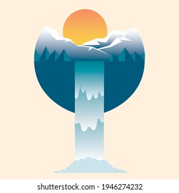 Waterfall isolated. Natural Pure Water. Rivers and Water falls. Vector illustration
