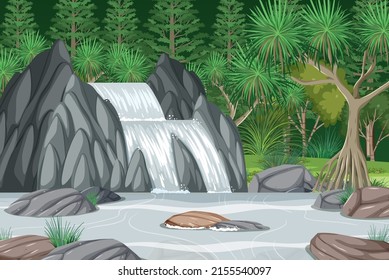 Waterfall in jungle background illustration