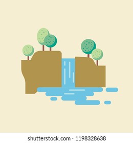 Waterfall landscape in flat style. Vector illustration