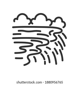 Wasserfalllandschaft, lineares Symbol. Bearbeitbarer Hub