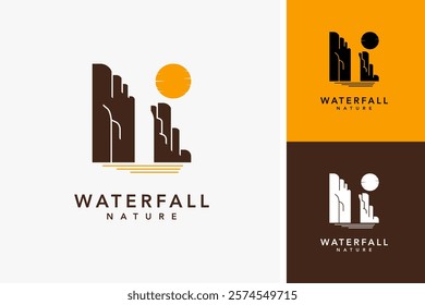 Waterfall landscape logo design illustration