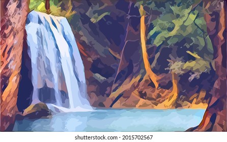 waterfall landscape painting,very cool and beautiful 