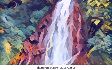 waterfall landscape painting,very cool and beautiful 