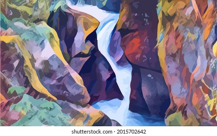 waterfall landscape painting,very cool and beautiful 