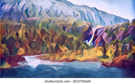 waterfall landscape painting,very cool and beautiful 