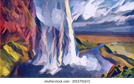 waterfall landscape painting,very cool and beautiful 