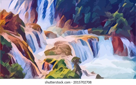 waterfall landscape painting,very cool and beautiful 