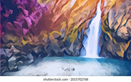 waterfall landscape painting,very cool and beautiful 