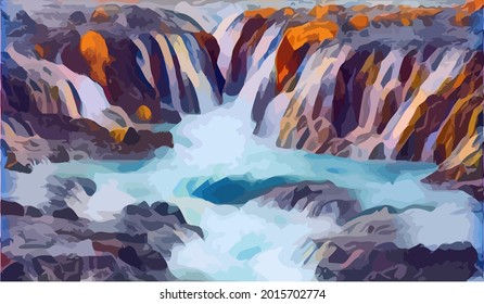 waterfall landscape painting,very cool and beautiful 