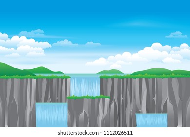 Waterfall landscape. Vector nature background