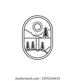 Waterfall line art minimalist simple vector logo illustration design