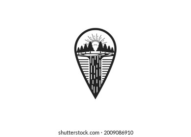 Waterfall Location Logo. adventure waterfall location map