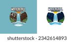 Waterfall logo design, high cliff waterfall vector illustration with vintage and modern concept