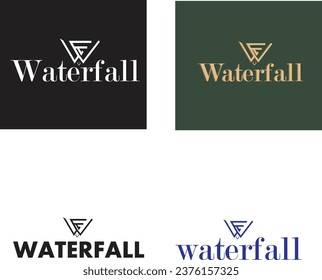 Waterfall logo design, high cliff waterfall vector illustration with vintage and modern concept