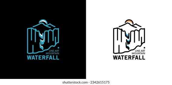 Wasserfall-Logo-Design, Vektorgrafik in minimalistischer abstrakter Linie Stil