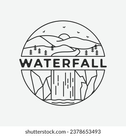 Waterfall logo icon line art design, waterfall image illustration design