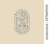 waterfall logo line art vector illustration design. minimalist of nature and adventure logo with emblem