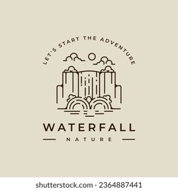 waterfall logo line art vector illustration template icon graphic design. simple minimalist of nature and adventure sign or symbol for environment travel business with typography style