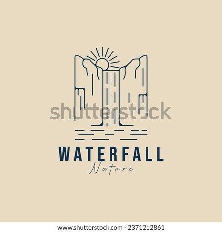 waterfall logo line art vector illustration template graphic design minimalist nature and adventure logo