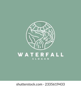 Waterfall Logo, River Mountain Forest Exploring Design Illustration