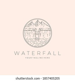 Waterfall Logo Vector Illustration Design, Outdoor Landscape Logo Design