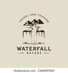 diseño gráfico del icono de la plantilla de la ilustración vintage del logotipo de cascada explorar el signo o símbolo de la naturaleza para viajes o diseño impreso para camisetas con el concepto de estilo de tipografía retro