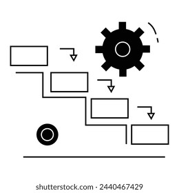 Waterfall Method Illustration. Sequential Project Development Approach. Visual depiction of the classic waterfall method emphasizing step-by-step progression in project development.