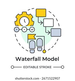 Waterfall model multi color concept icon. Workflow structure, organization. Goal, milestone. Round shape line illustration. Abstract idea. Graphic design. Easy to use in infographic, presentation