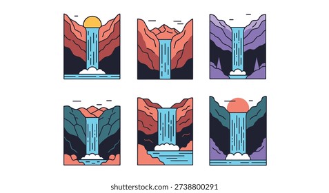 Waterfall Mountai abstract clean tone illustration