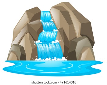 Waterfall From The Mountain Illustration