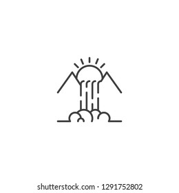 Waterfall mountain and sun line icon vector