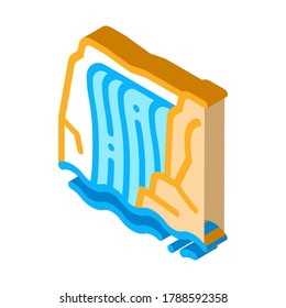 Waterfall in Mountains Icon Vector. Isometric Waterfall in Mountains sign. color isolated symbol illustration
