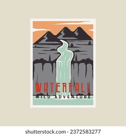cascada en montañas afiches de diseño gráfico de ilustraciones vectoriales. bellas banderas y letreros paisajistas para el concepto de viajes y turismo