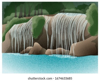 waterfall in the mountains. Vector illustration