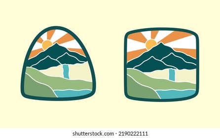 The waterfall nature design for sticker, t-shirt, badge, emblem and other