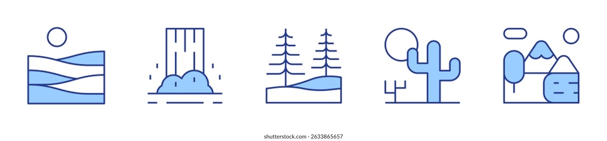 waterfall, nature, landscape, terraces, desert. Landscape Icon vector illustration. Line Duotone style. Editable stroke.