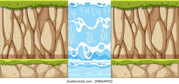 Waterfall in nature on white background illustration