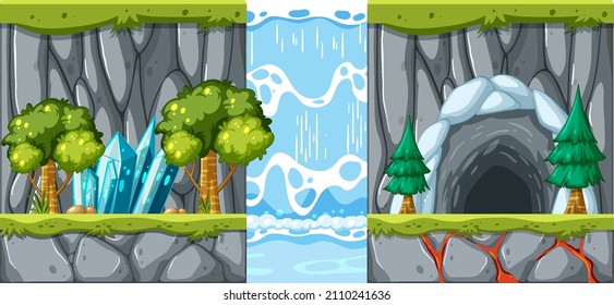 Waterfall in nature on white background illustration