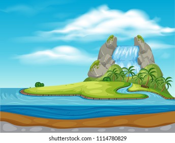 A Waterfall on Beautiful Island illustration